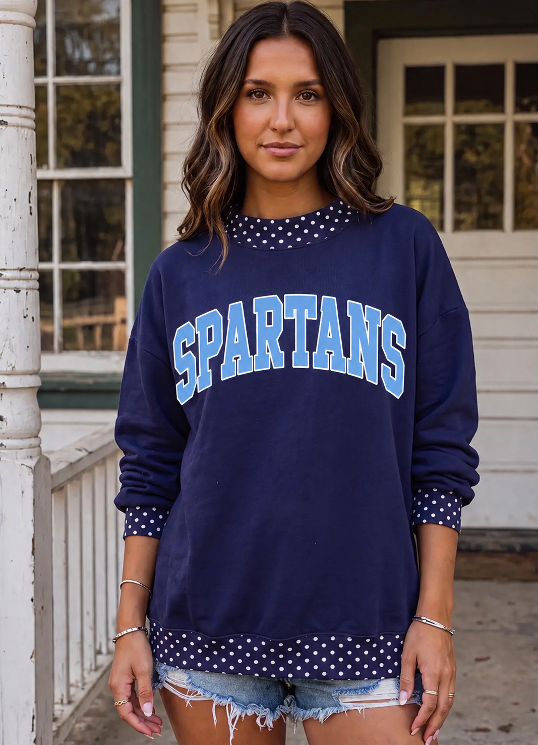 Spartans Polka Dot Mock Neck Sweatshirt