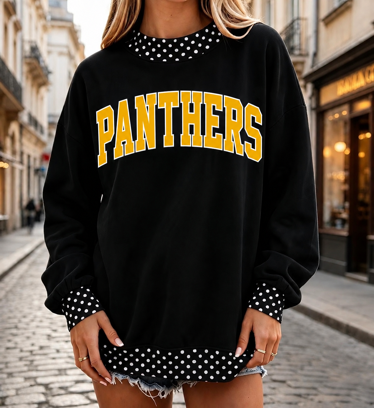 Panthers Polka Dot Mock Neck Sweatshirt