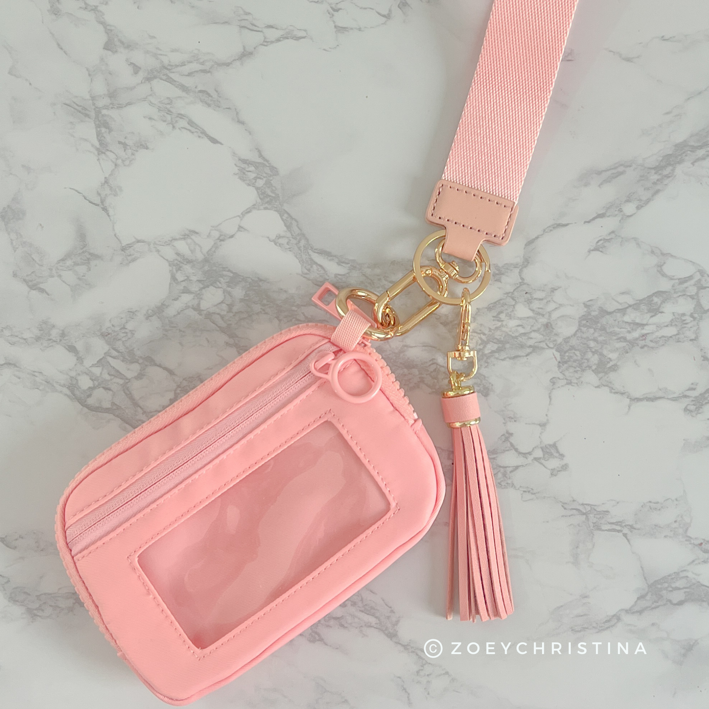Tassel Zipper Wristlet Wallet with Clear ID Slot – 4 Colors: Beige Check