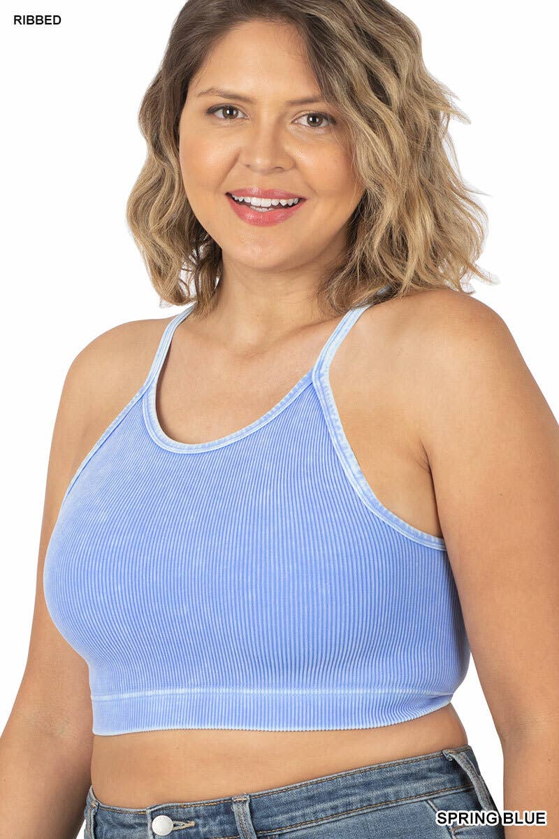",,..._ PLUS SIZE Vintage wash Seamless Crop Tank: NCORALFUCHSIA-132537 / 1X/2X