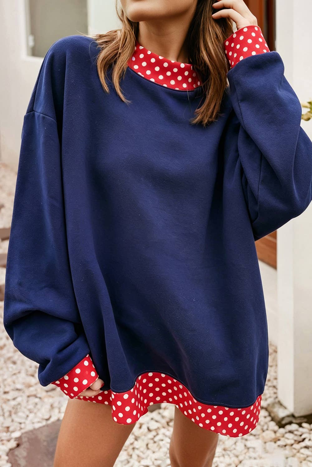 F/W26 HOT Polka Dot Mock Neck Sweatshirt | S-4X: Polka Dot-Racing Red / Plus-3X