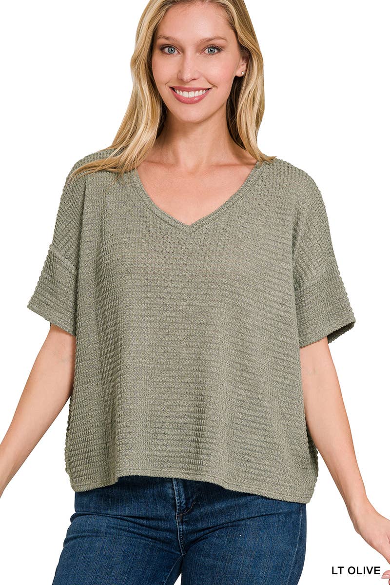 `.Textured Relaxed Fit Summer Sweater w/ back patch: SAND BEIGE-162821 / S/M