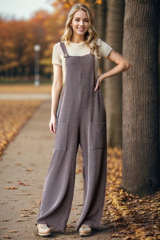EP6810-10 SLEEVELESS SOLID URBAN RIBBED JUMPSUITS: CHARCOAL / 2-2-2 (1X-2X-3X)