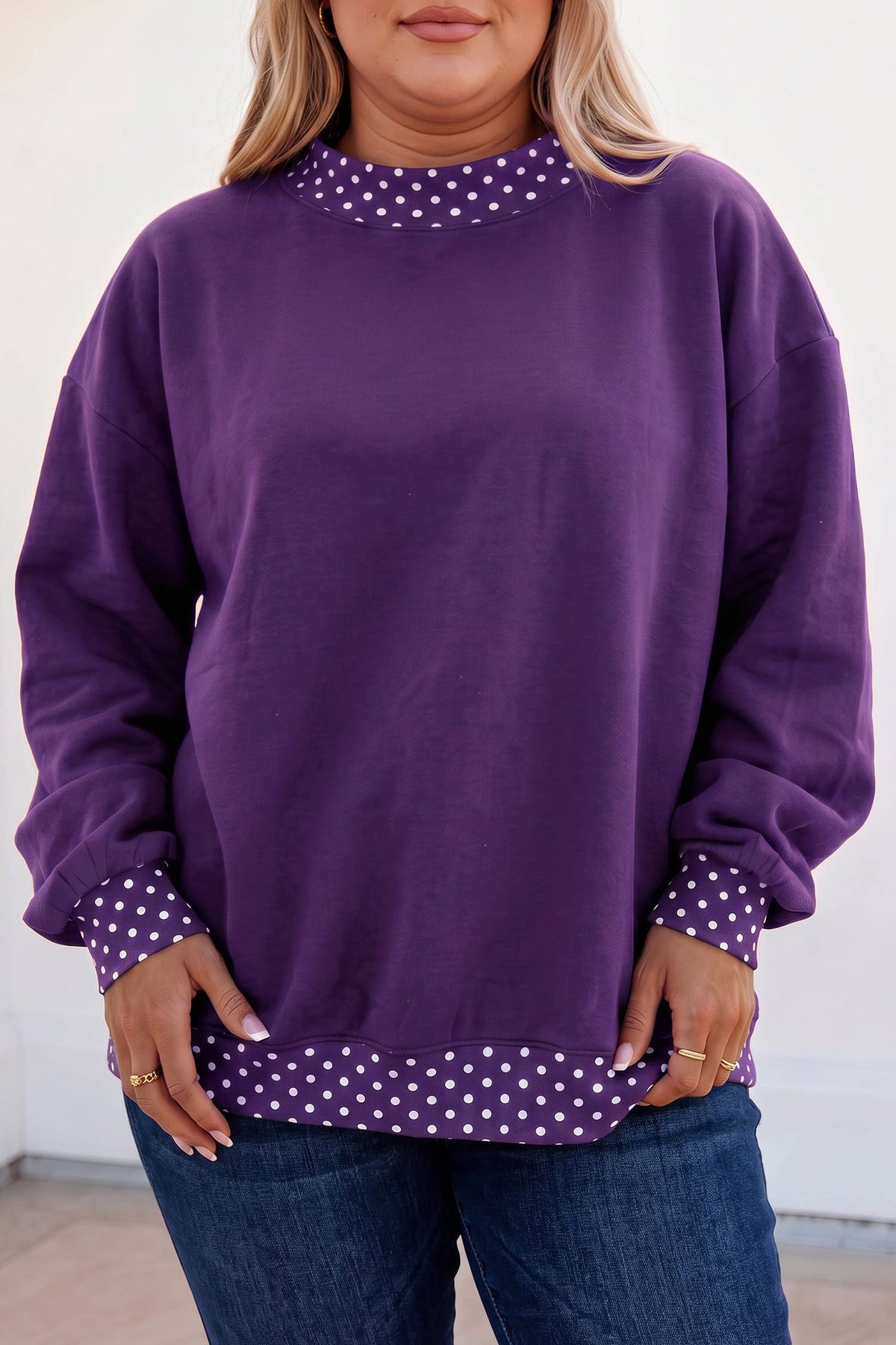 F/W26 HOT Polka Dot Mock Neck Sweatshirt | S-4X: Polka Dot-Brown / XL
