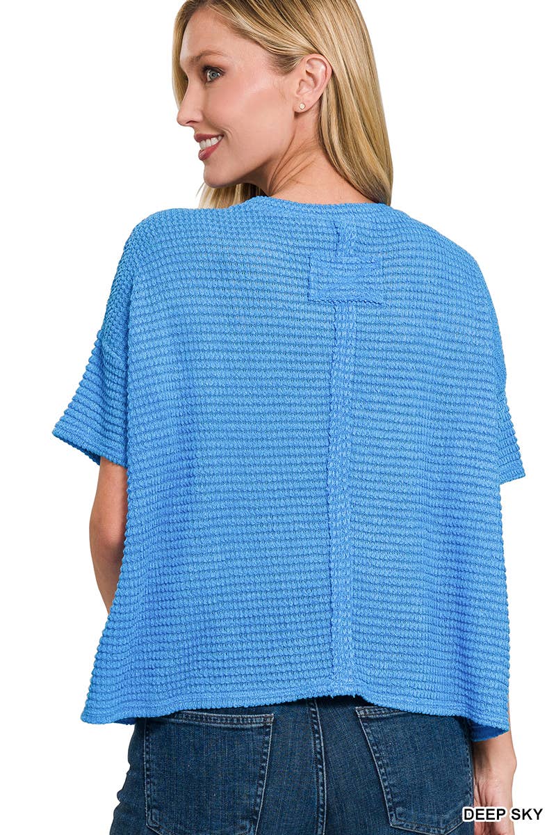 `.Textured Relaxed Fit Summer Sweater w/ back patch: SAND BEIGE-162821 / S/M