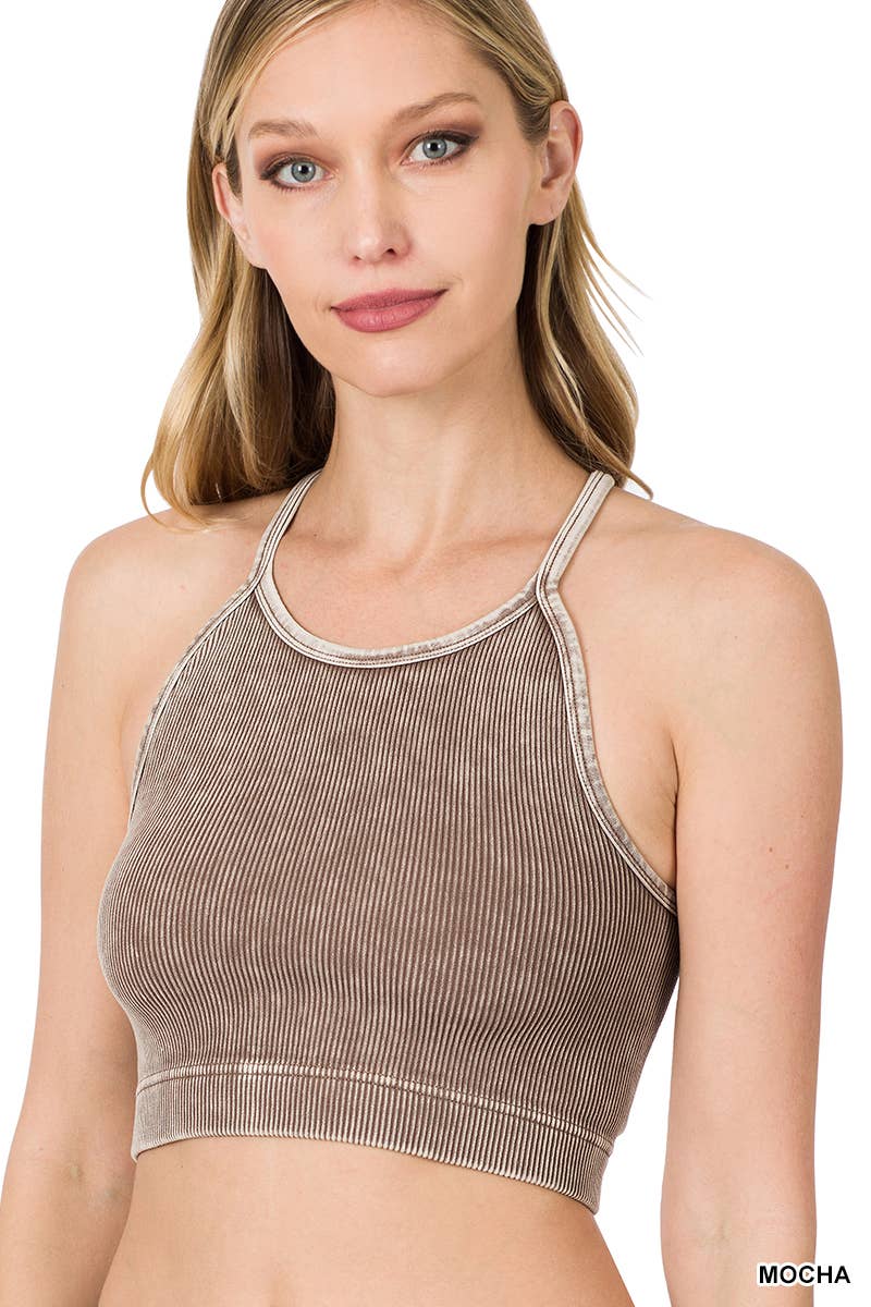 ",,,,,.Premium Washed Seamless Halter Racerback Crop Tank: HOT PINK-180307 / L/XL