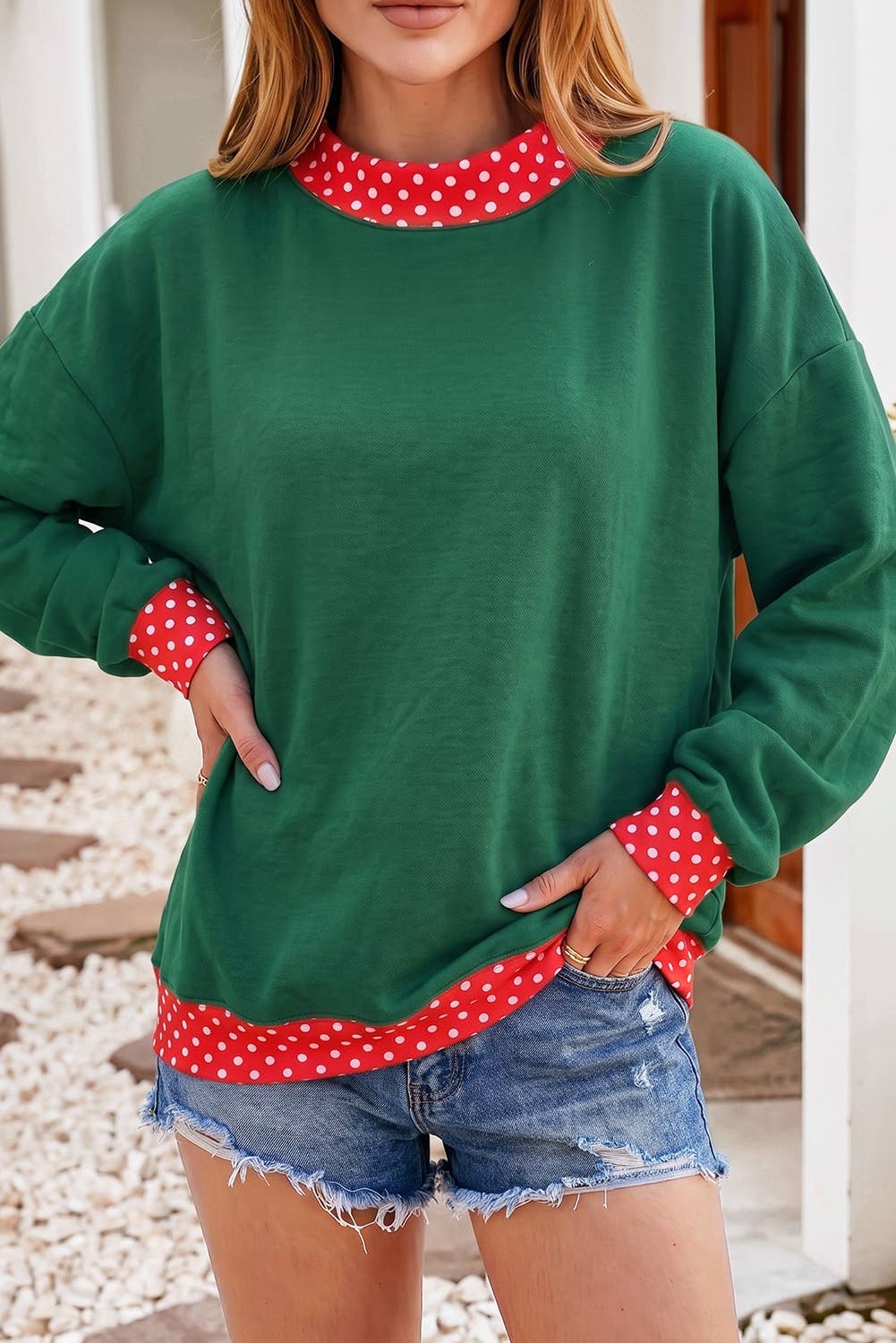 F/W26 HOT Polka Dot Mock Neck Sweatshirt | S-4X: Polka Dot-Brown / XL