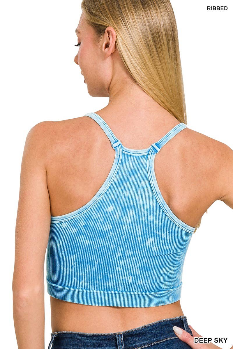 ",,,,,.Premium Washed Seamless Halter Racerback Crop Tank: HOT PINK-180307 / S/M
