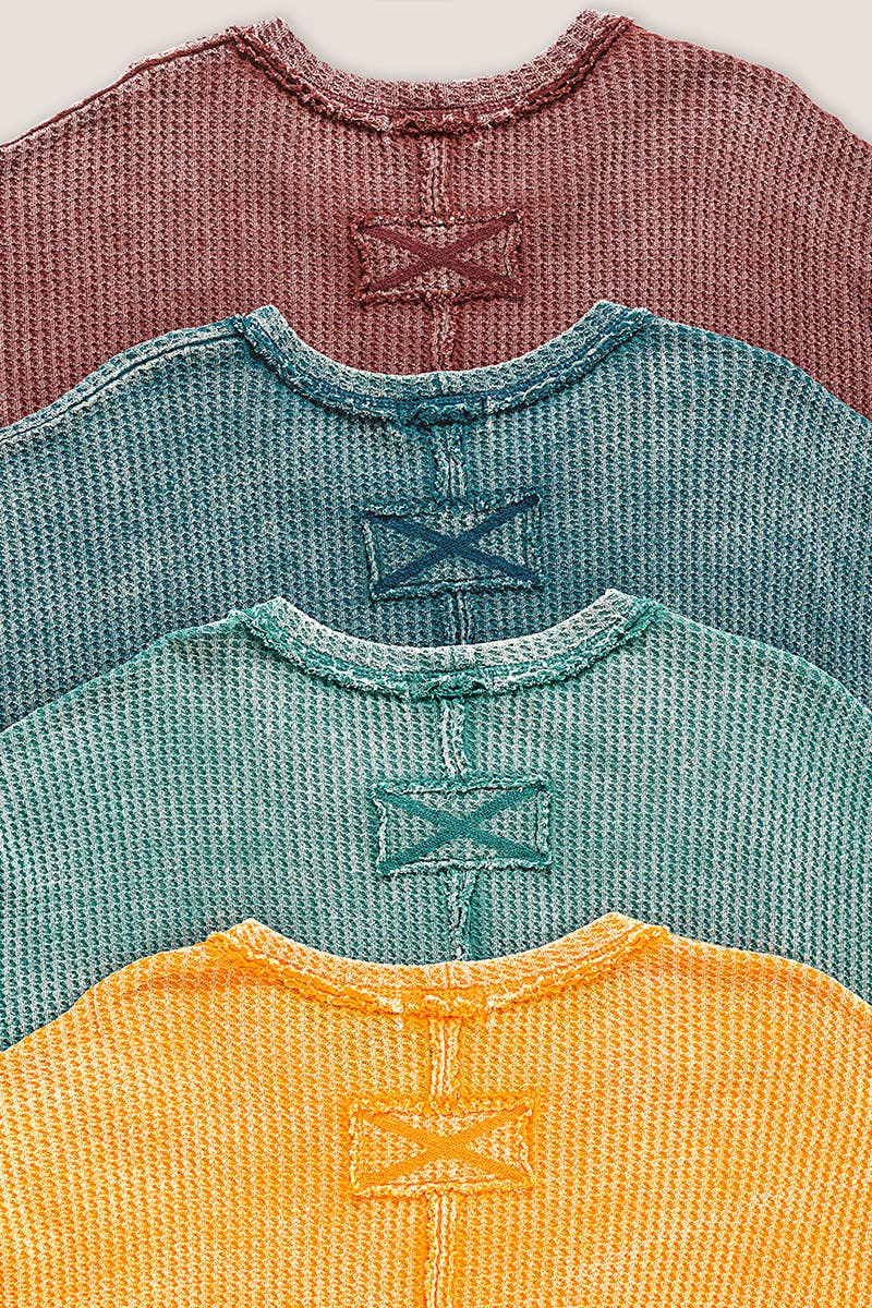 `.Washed Baby Waffle Top w/ back patch: DEEP SKY-162396 / S/M