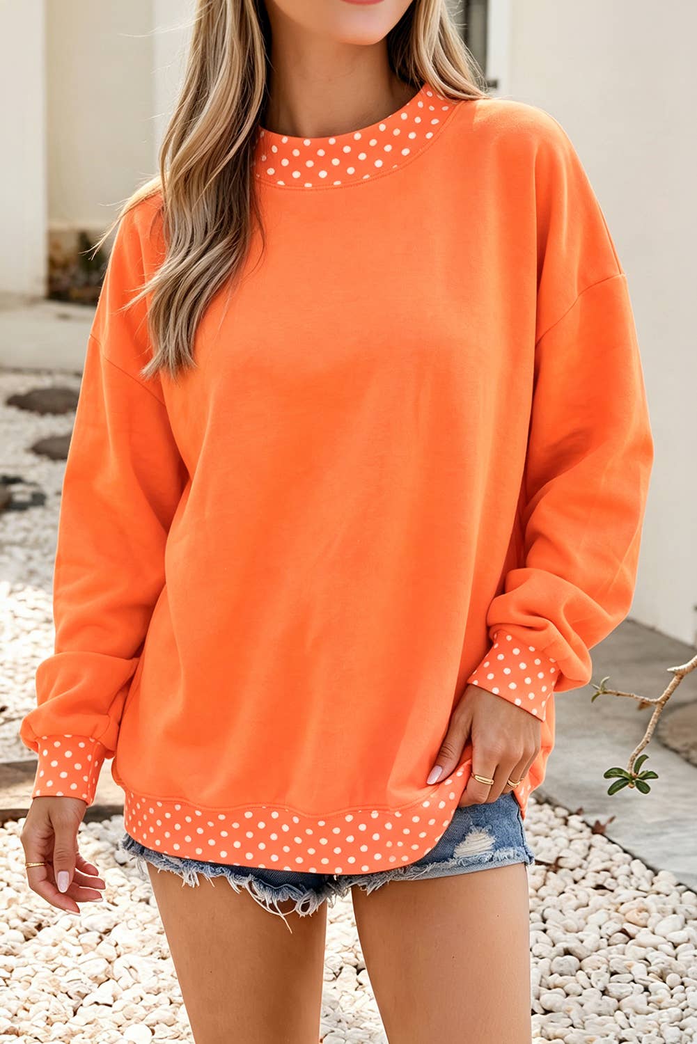 F/W26 HOT Polka Dot Mock Neck Sweatshirt | S-4X: Polka Dot-Brown / XL