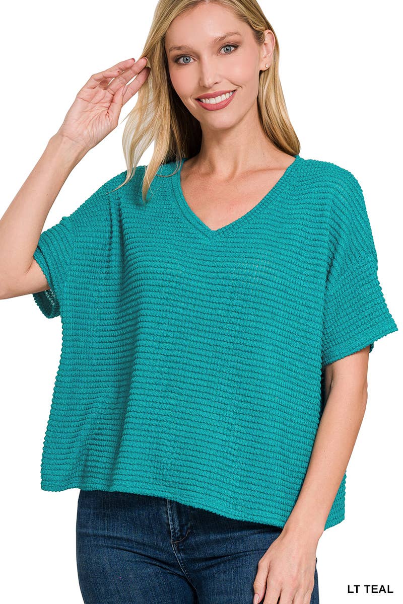 `.Textured Relaxed Fit Summer Sweater w/ back patch: SAND BEIGE-162821 / S/M