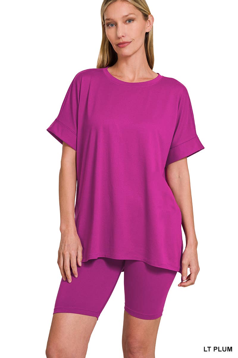 `.Microfiber Top & Biker Shorts 2 Pc Set: CORAL-184059 / L