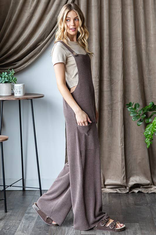 EP6810-10 SLEEVELESS SOLID URBAN RIBBED JUMPSUITS: CHARCOAL / 2-2-2 (S-M-L)