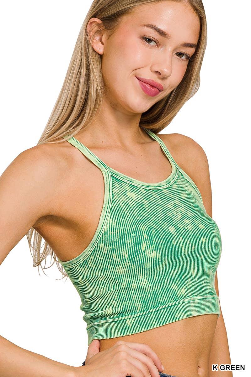 ",,,,,.Premium Washed Seamless Halter Racerback Crop Tank: HOT PINK-180307 / L/XL