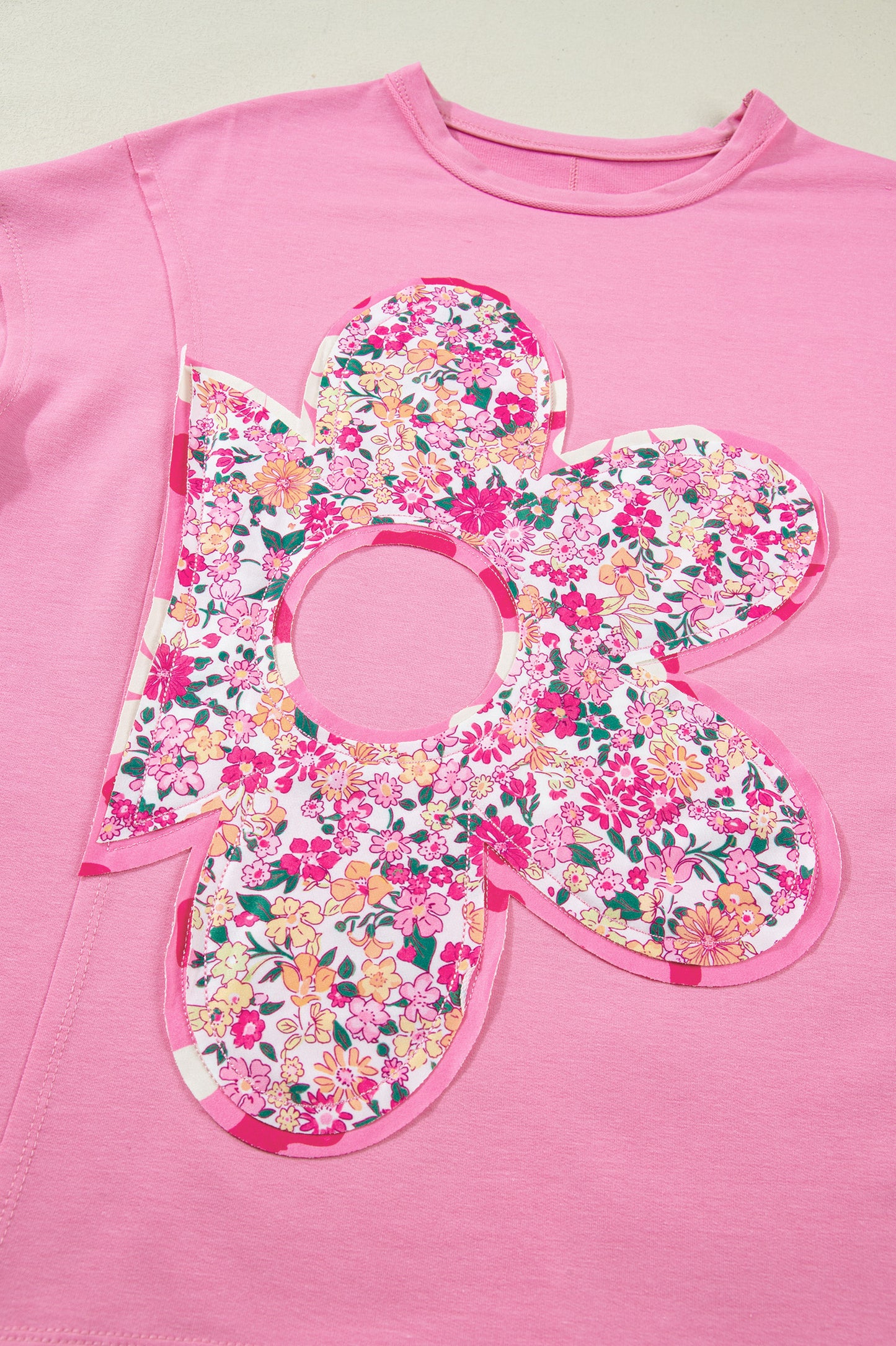 Jet Stream Floral Patched Raw Seam Big Flower Oversize Tee