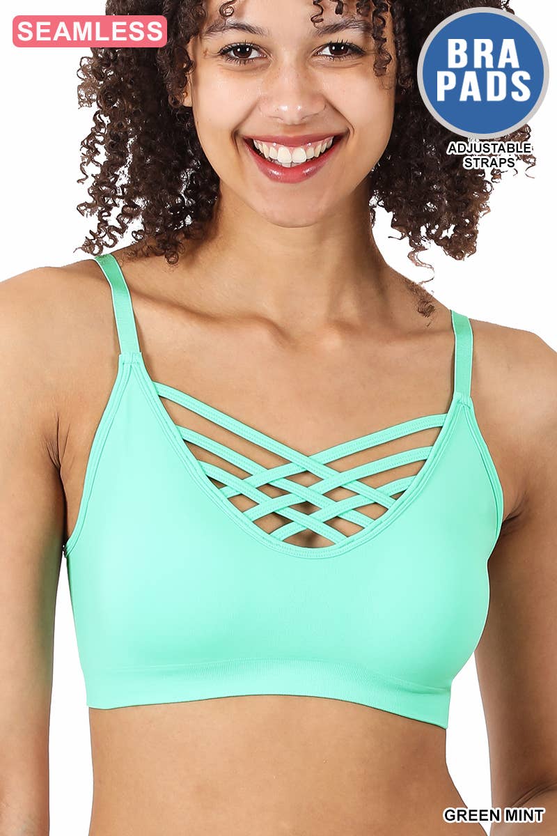 ..SI-12748 Lattice Bralette With Removable Bra Pads: NCORALPINK-134258 / L/XL