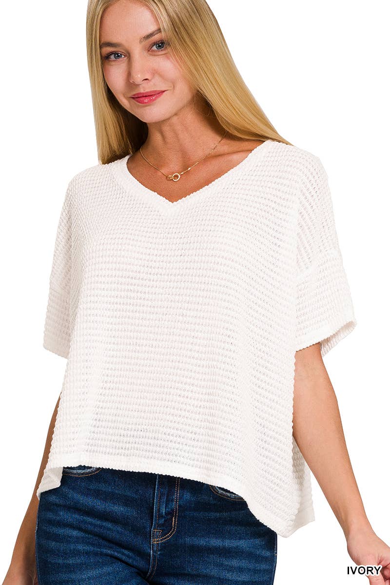 `.Textured Relaxed Fit Summer Sweater w/ back patch: SAND BEIGE-162821 / S/M