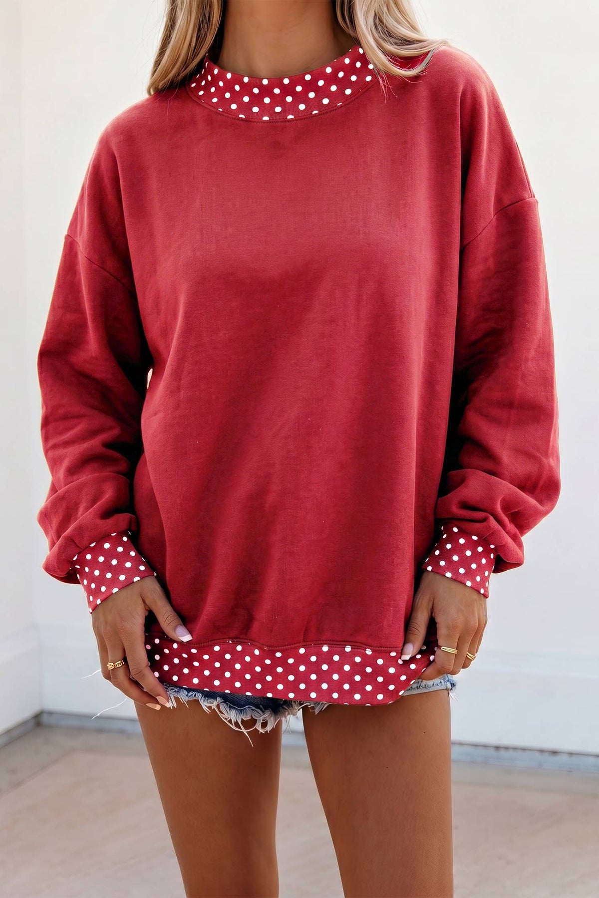 F/W26 HOT Polka Dot Mock Neck Sweatshirt | S-4X: Polka Dot-Racing Red / Plus-3X